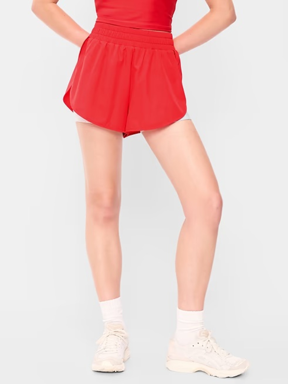 Old Navy Red Smocked Waist Athletic Shorts